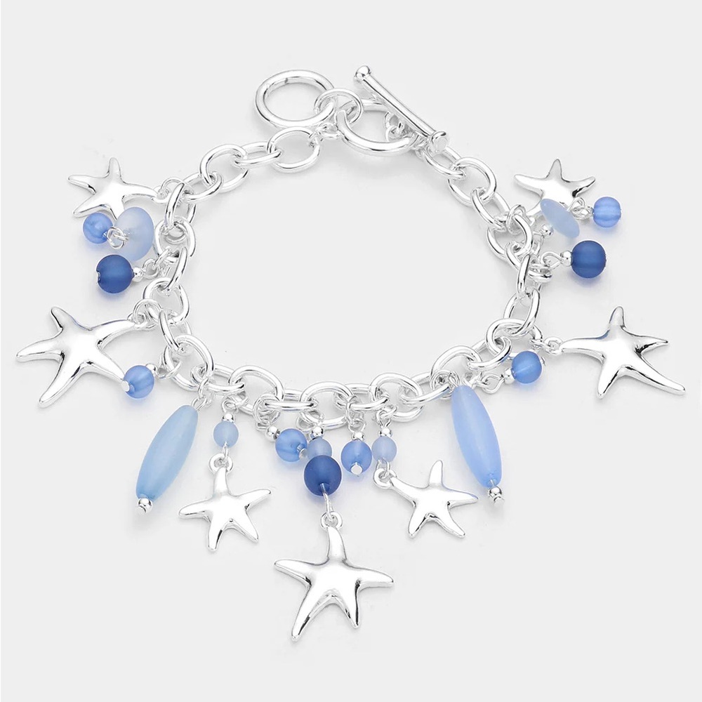 Silver and Blue Starfish Charm Bracelet